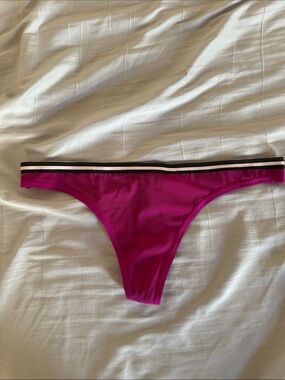 PINK extra low rise thong Magenta Bottom with Striped Waistband